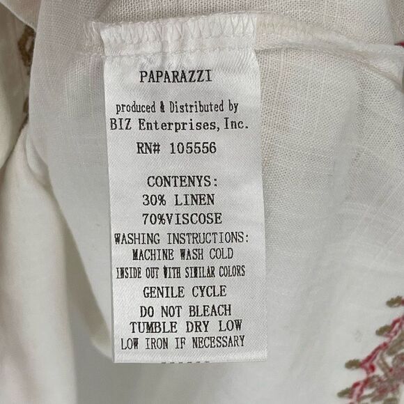 Paparazzi Gianna Linen Blend Embroidered Knee Length Dress Ivory Boho Medium - Picture 7 of 7